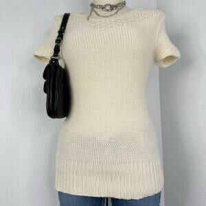 Coquette 00s Sweater Top Short Sleeve Cream Wool Blend Balletcore Size Small